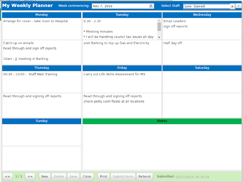 Weekly Report page